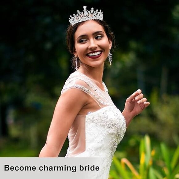 Women Girls Silver Rhinestone Tiara Crown Bridal Prom Wedding Party Accessory main image 6